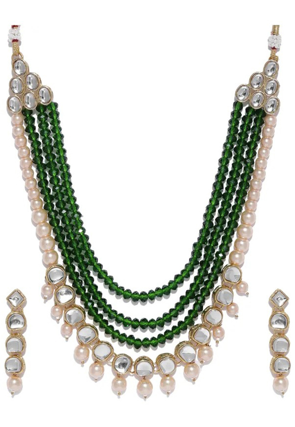 Green Alloy Austrian Diamond Necklace Set Earrings 198975