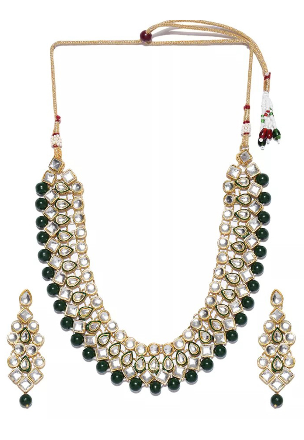 Green Alloy Austrian Diamond Necklace Set Earrings 198976