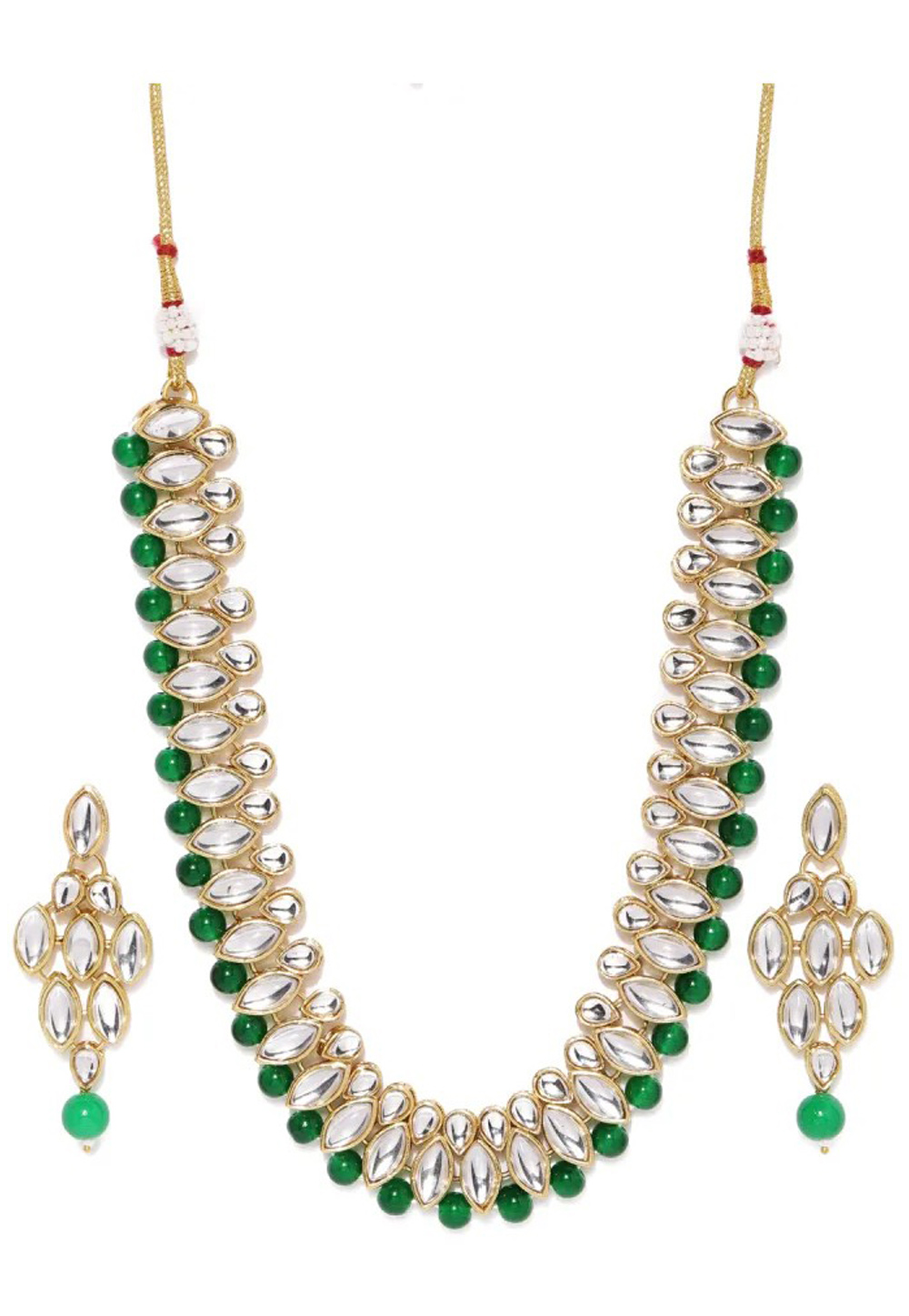 Green Alloy Austrian Diamond Necklace Set Earrings 198979