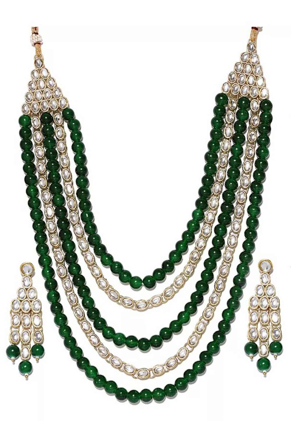 Green Alloy Austrian Diamond Necklace Set Earrings 198980