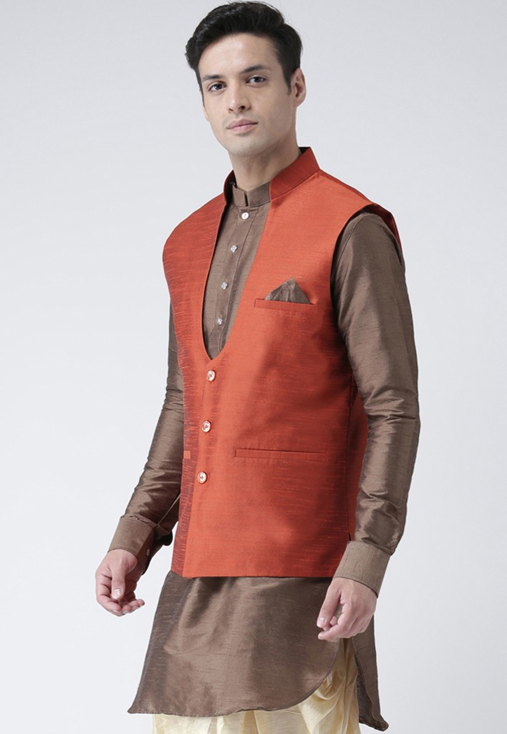 Orange Art Silk Nehru Jacket 235156