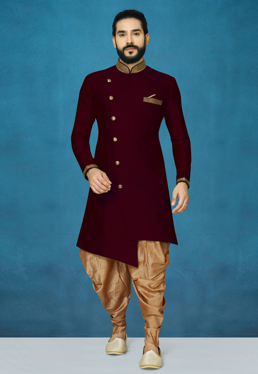 Maroon Art Silk Indo Western Suit 244616