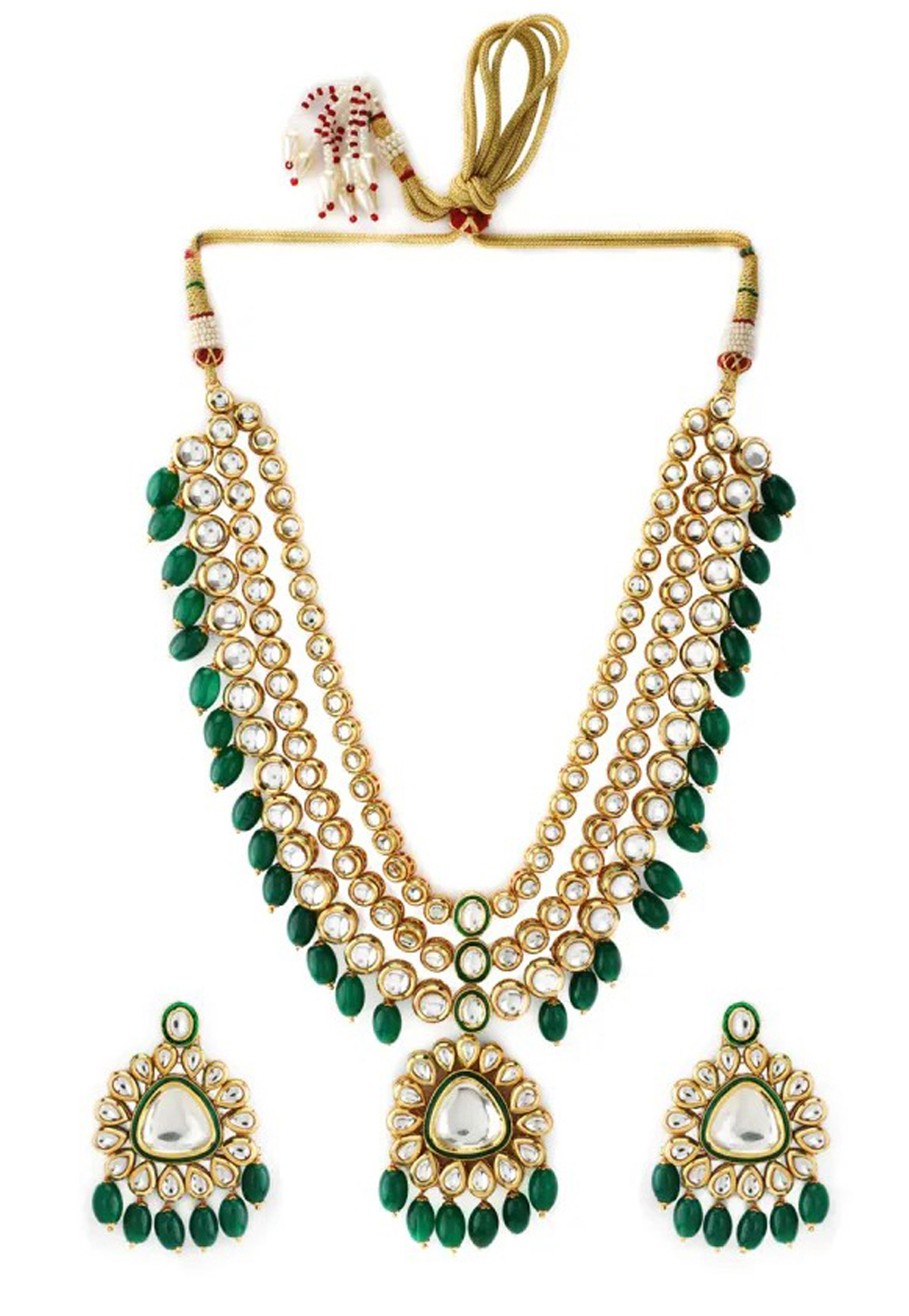 Green Alloy Austrian Diamond Necklace Set Earrings 198983