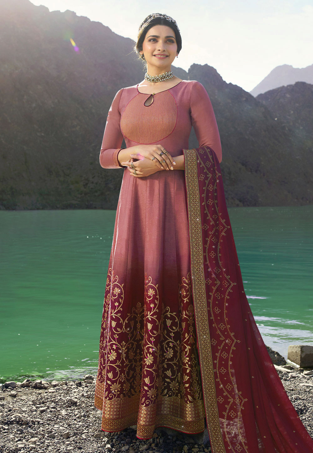 Prachi Desai Pink Silk Ankle Length Anarkali Suit 168396