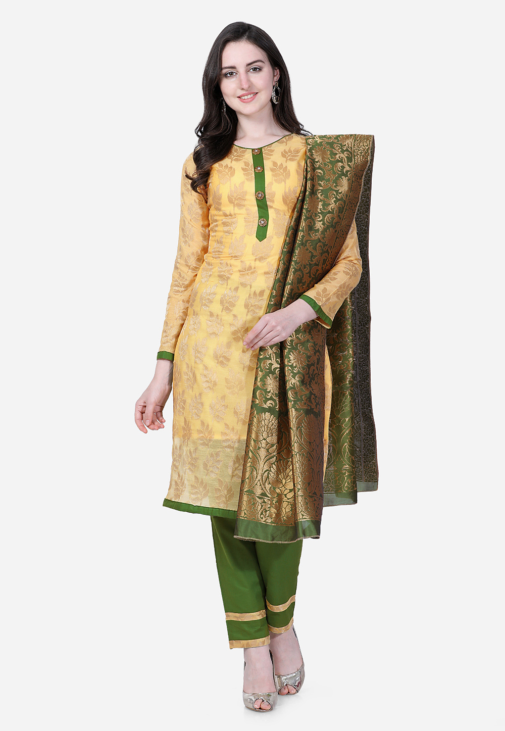 Yellow Chanderi Cotton Pant Style Suit 209452