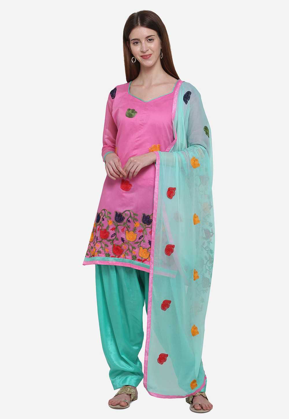 Pink Chanderi Cotton Punjabi Suit 209454