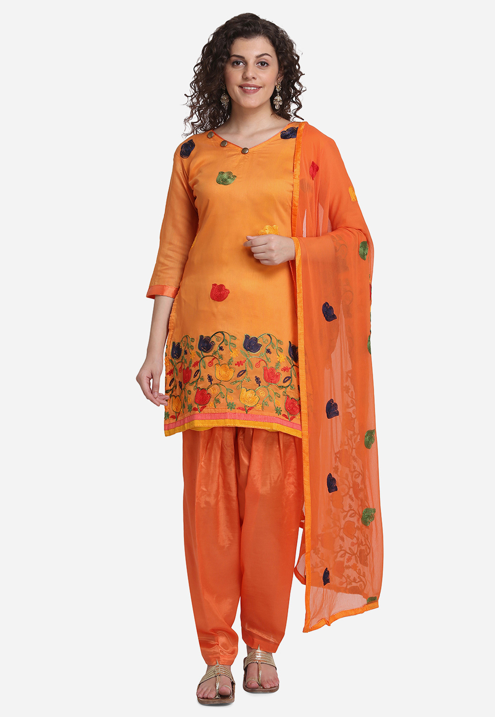 Mustard Chanderi Cotton Punjabi Suit 209456