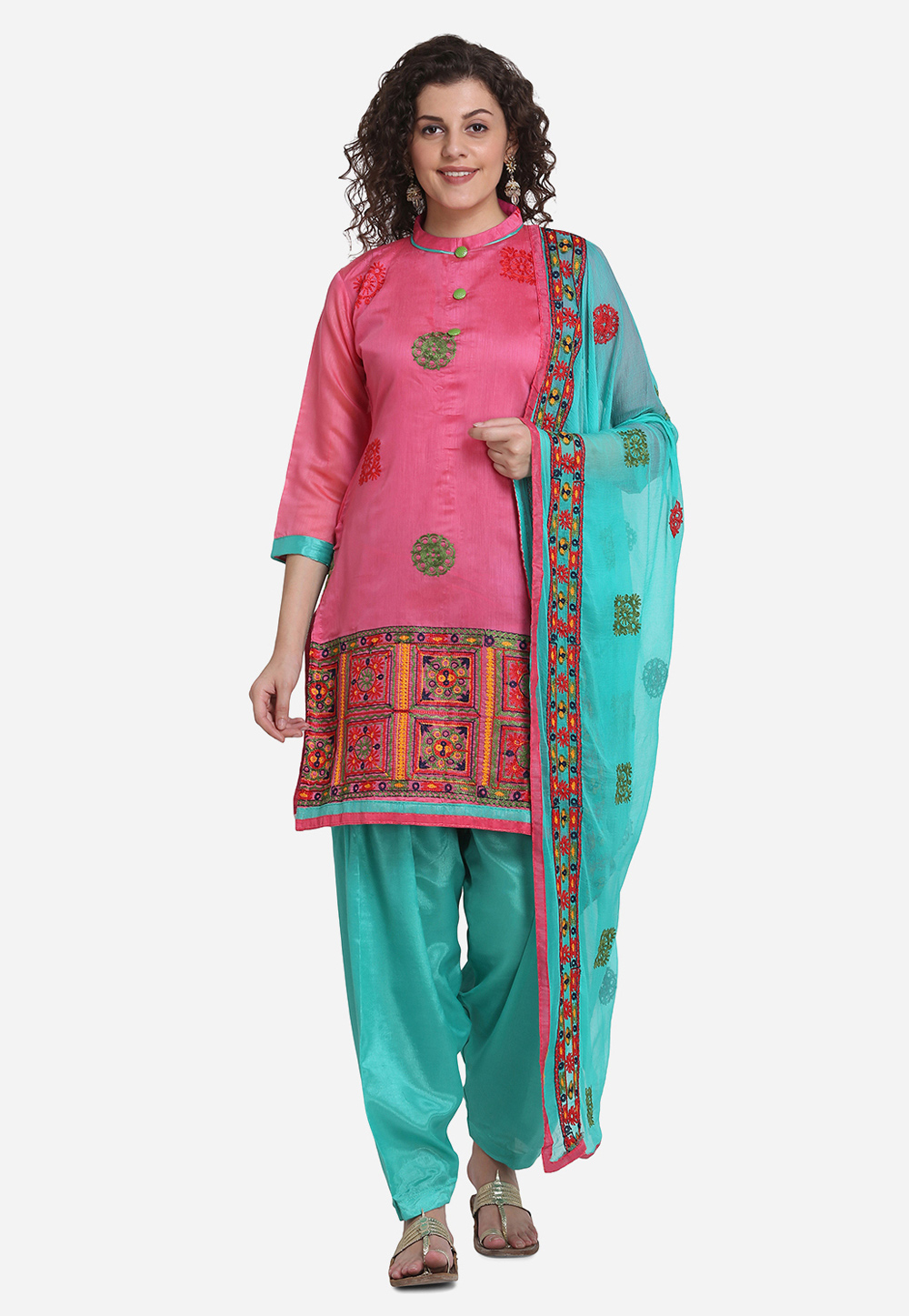 Pink Chanderi Cotton Patiala Suit 209457