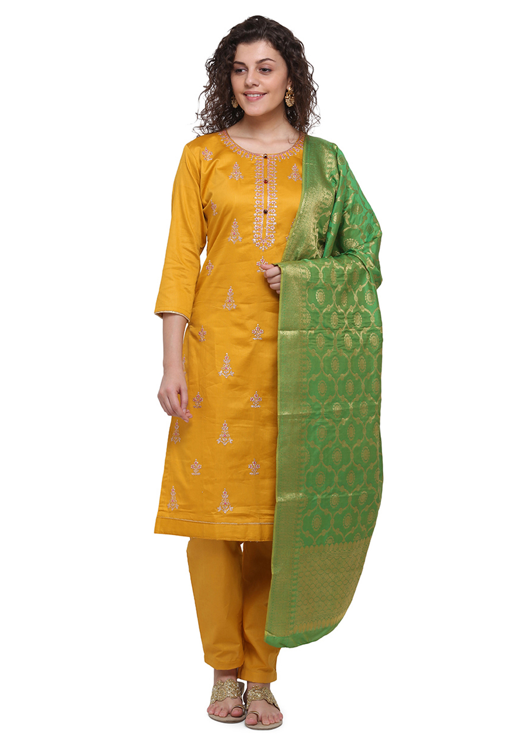 Yellow Silk Pant Style Suit 209468