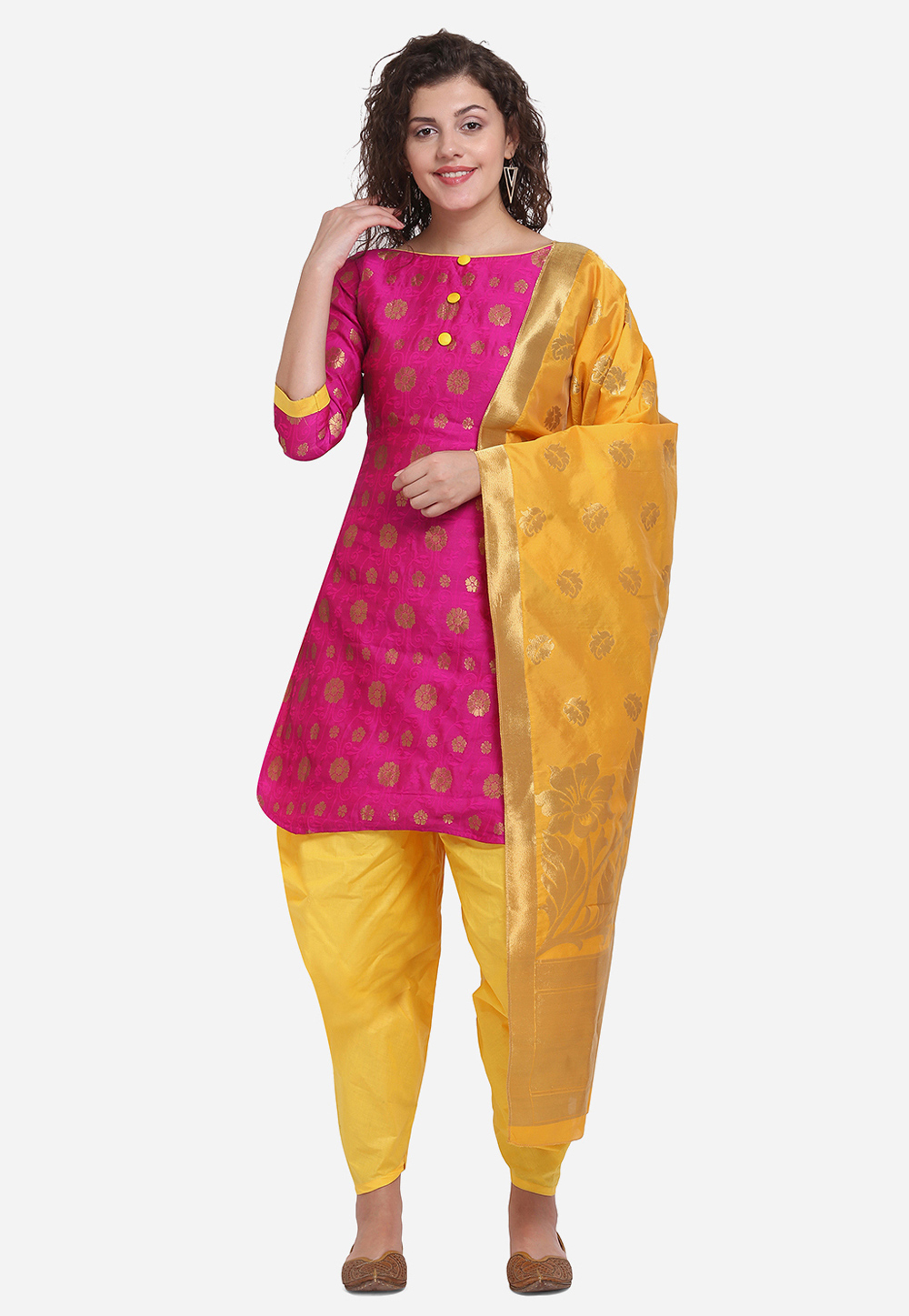 Pink Jacquard Dhoti Salwar Suit 209471
