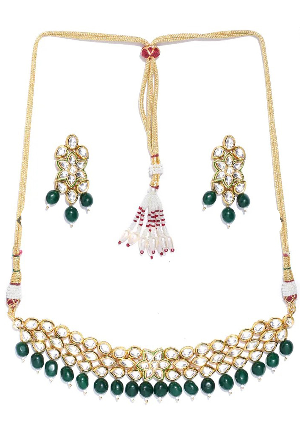 Green Alloy Austrian Diamond Necklace Set Earrings 198990