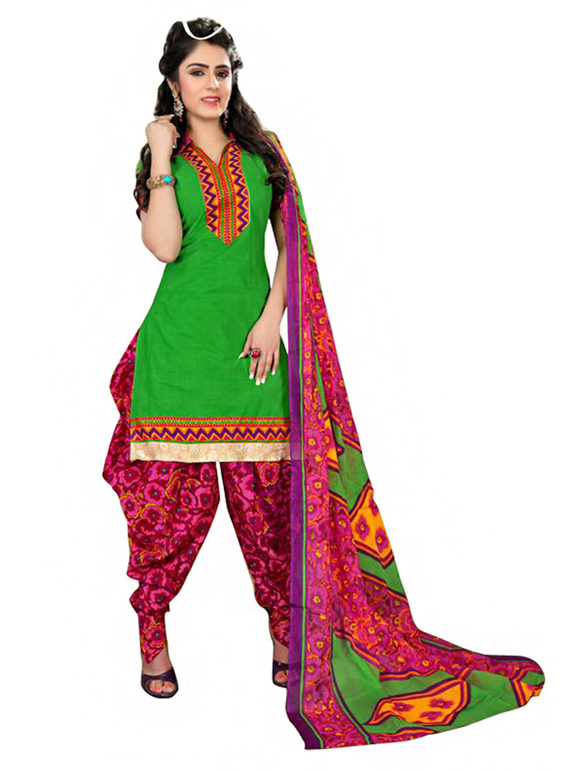 Green Cotton Unstitched Punjabi Suit 73261