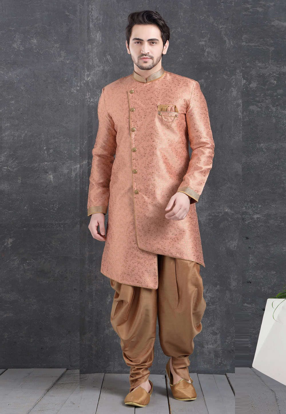 Pink Jacquard Silk Indo Western Suit 222462
