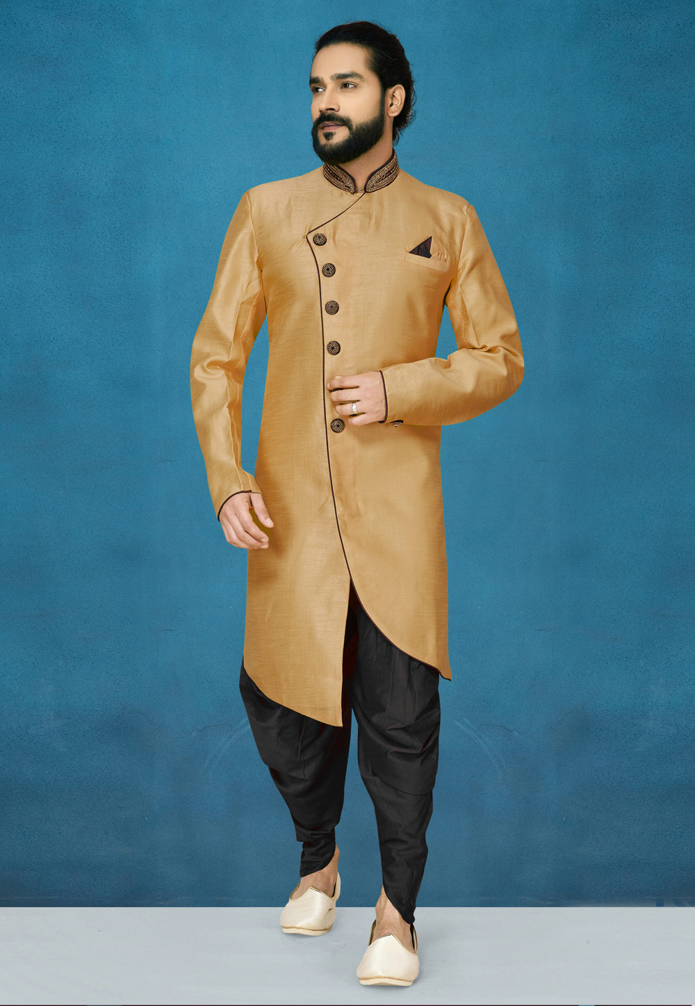 Beige Art Silk Indo Western Suit 244617