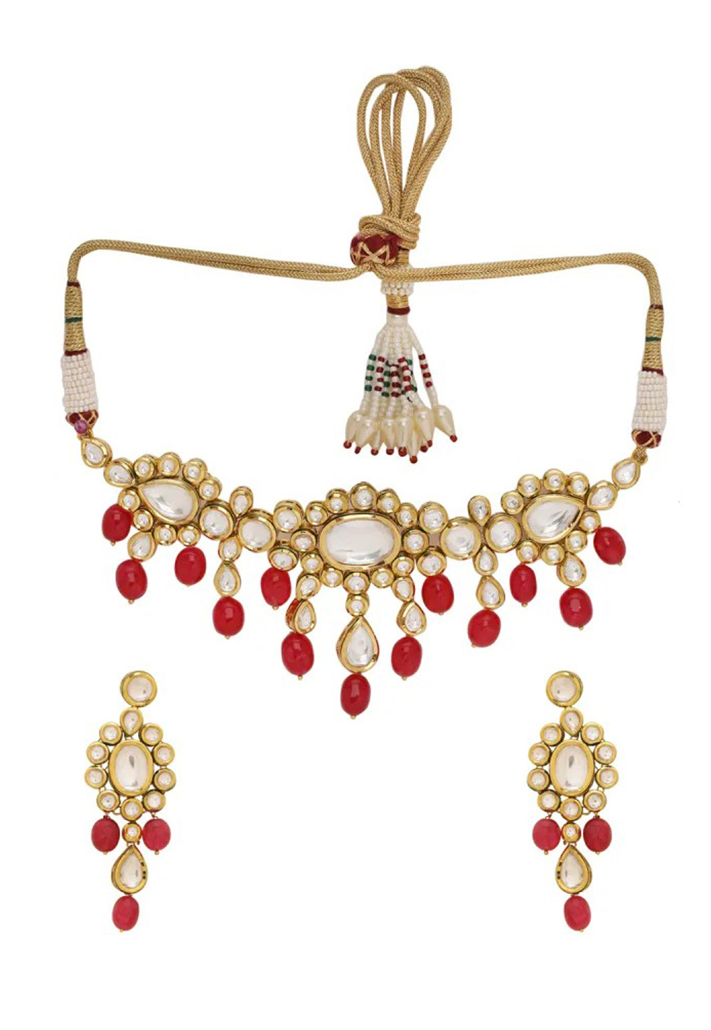 Red Alloy Austrian Diamond Necklace Set Earrings 198993