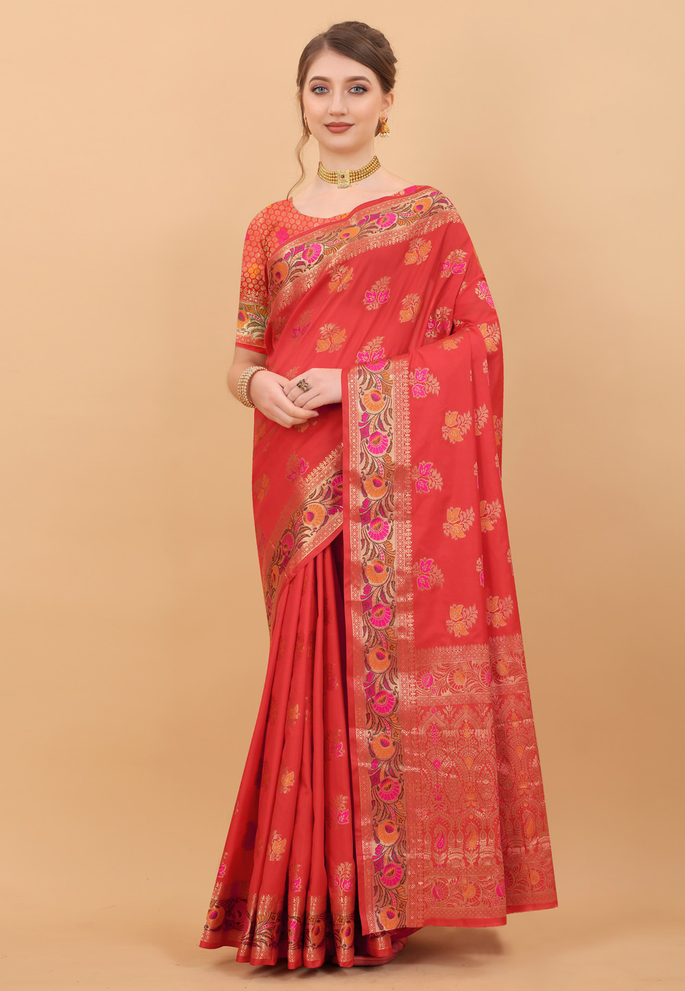 Red Soft Silk Saree With Blouse 246459
