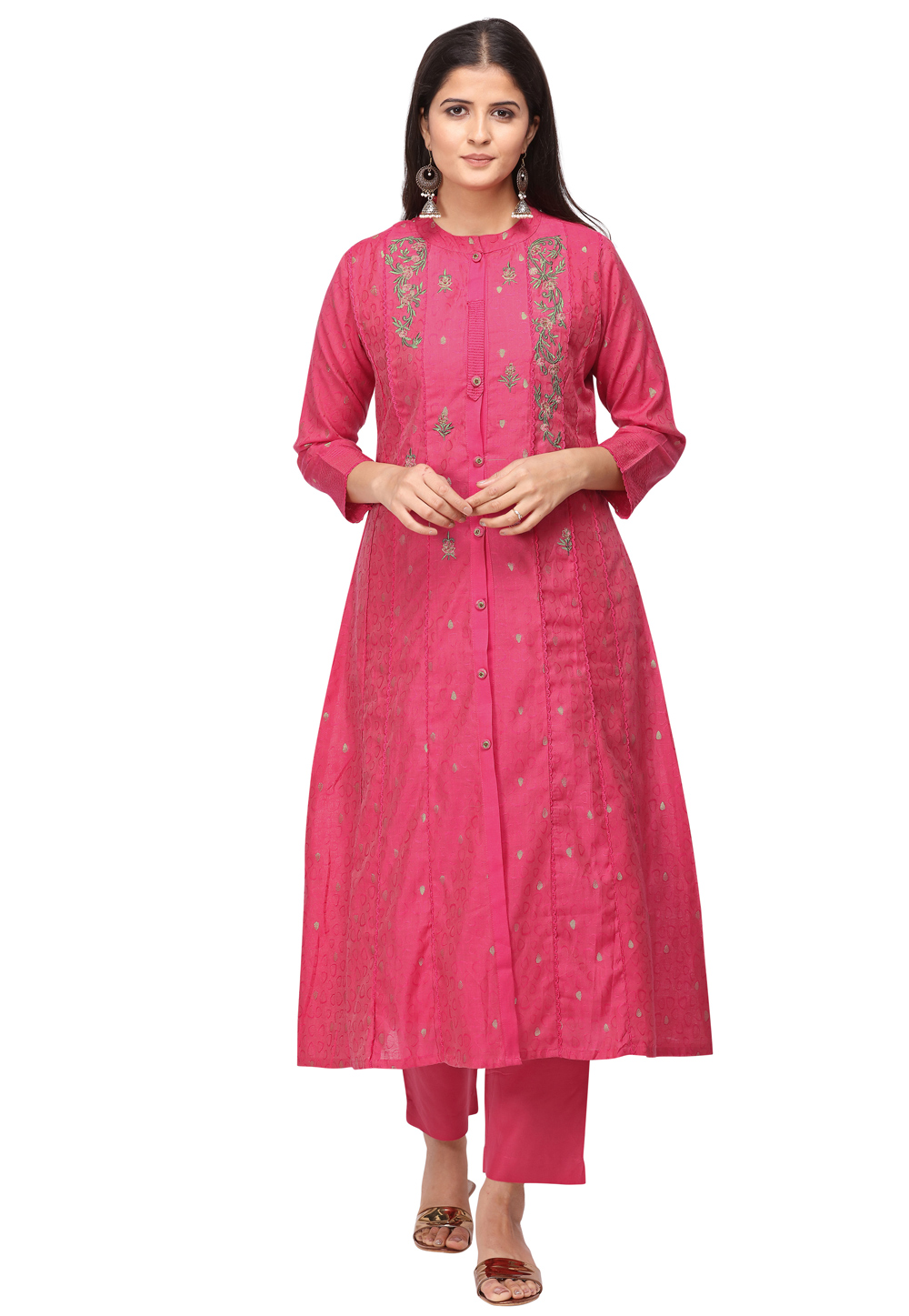 Pink Chanderi Silk Readymade Kurta Set With Pant 209923