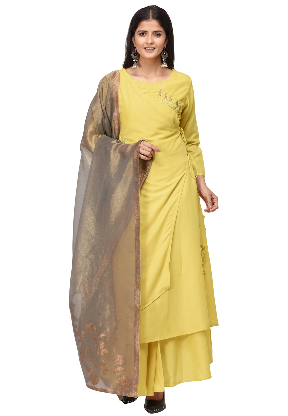 Yellow Muslin Readymade Gown 209929