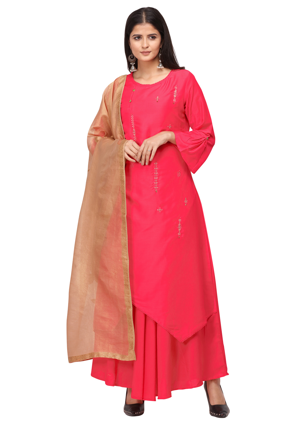 Pink Muslin Readymade Gown 209930