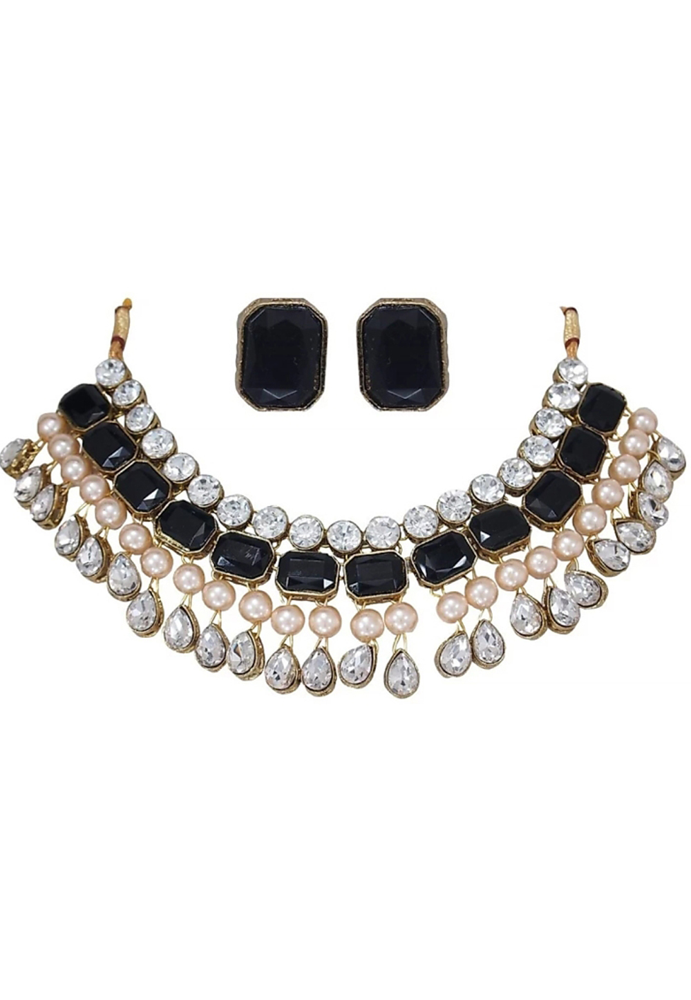 Black Alloy Austrian Diamond Necklace Set Earrings 198998
