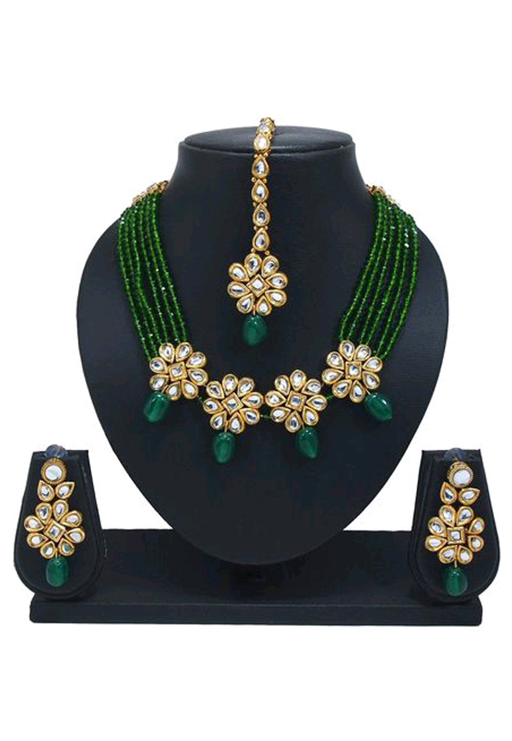 Green Alloy Austrian Diamond Necklace Set Earrings and Maang Tikka 199000