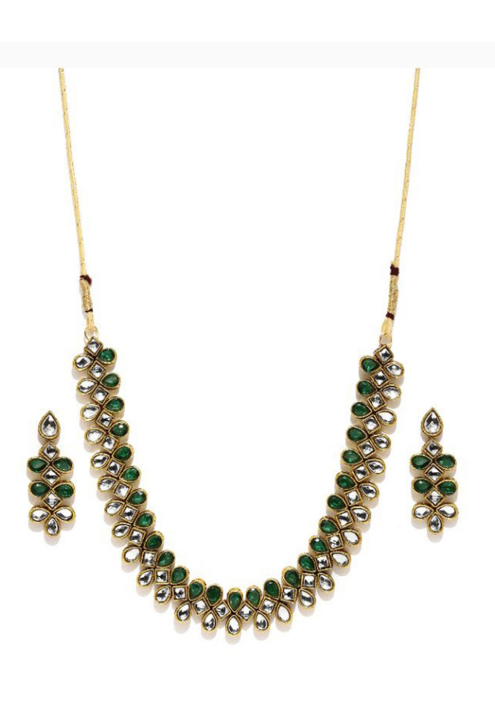 Green Alloy Austrian Diamond Necklace Set Earrings 199002
