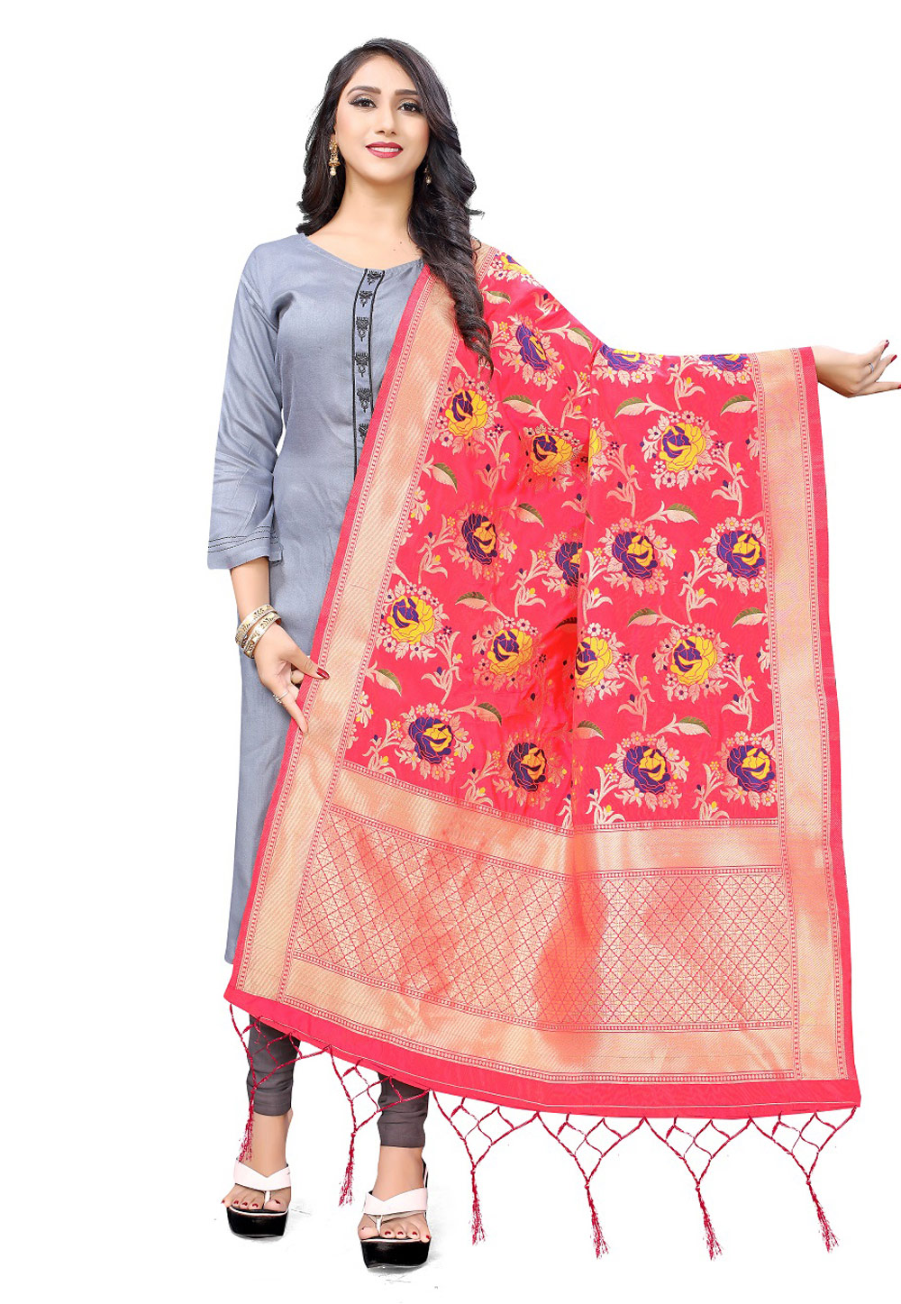 Pink Banarasi Silk Dupatta 209148