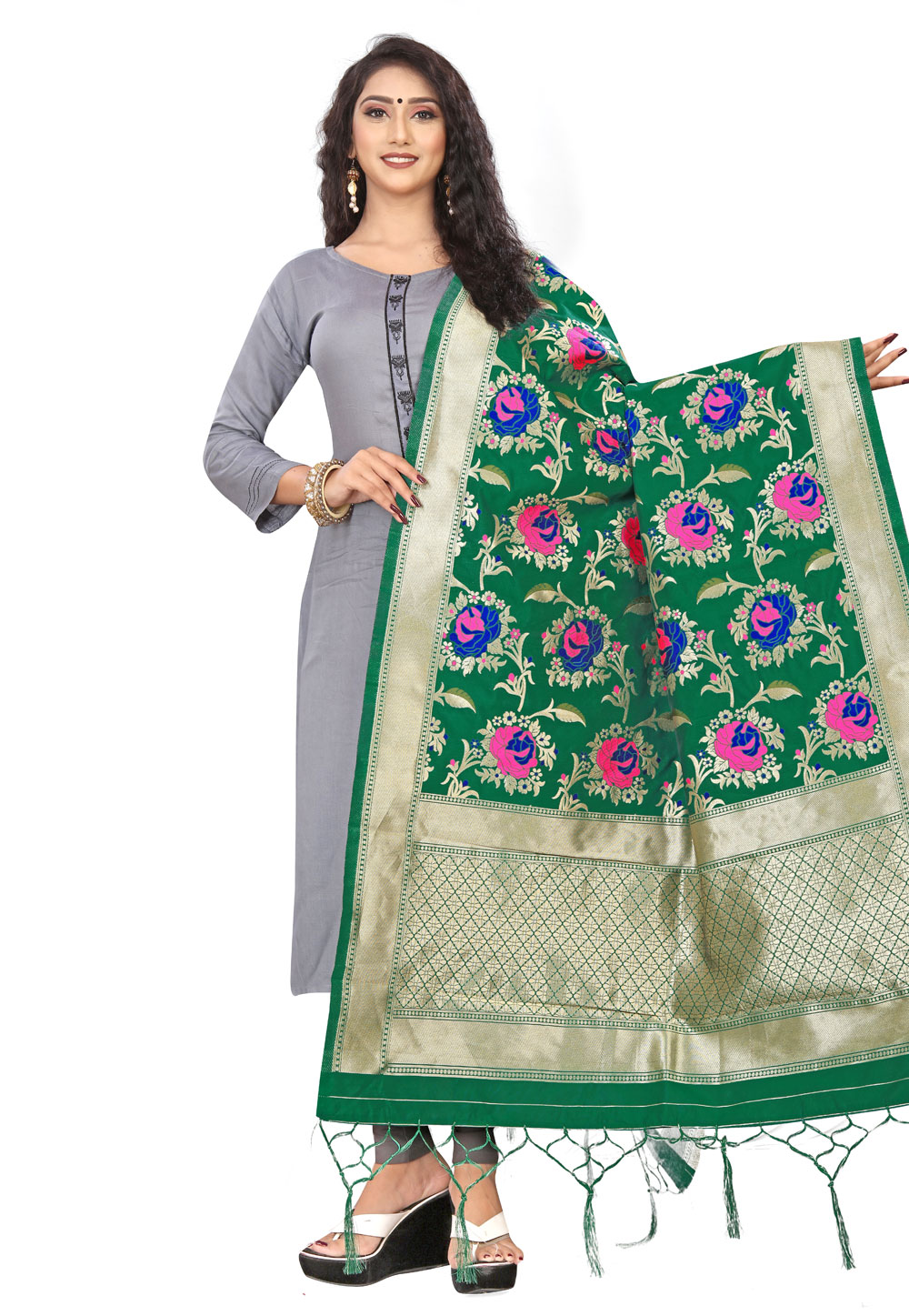 Green Banarasi Silk Dupatta 209149