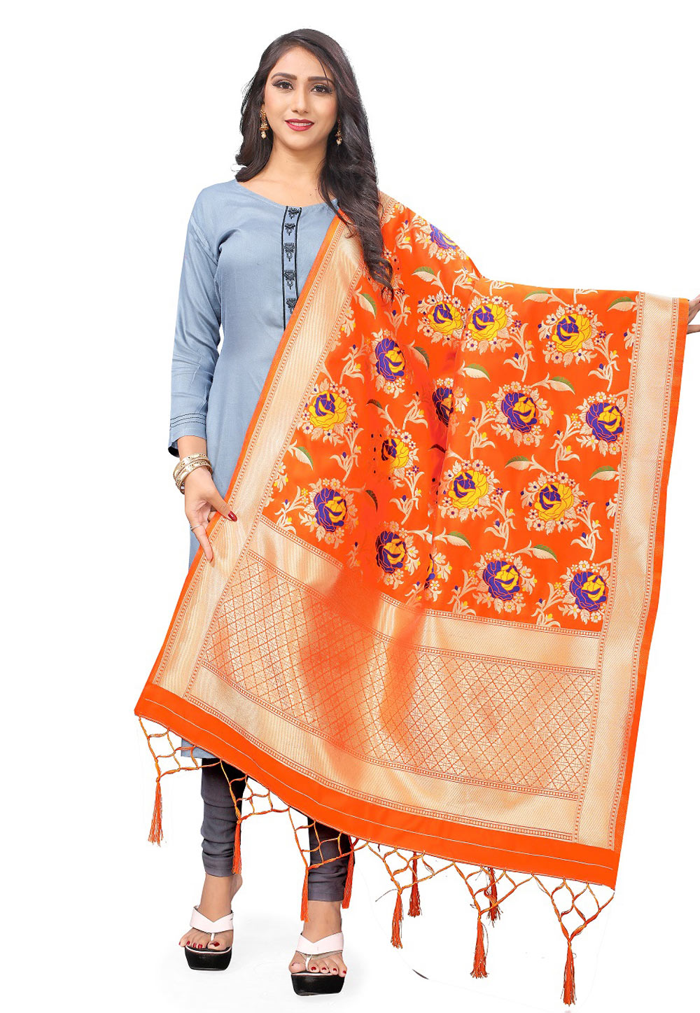 Orange Banarasi Silk Dupatta 209152