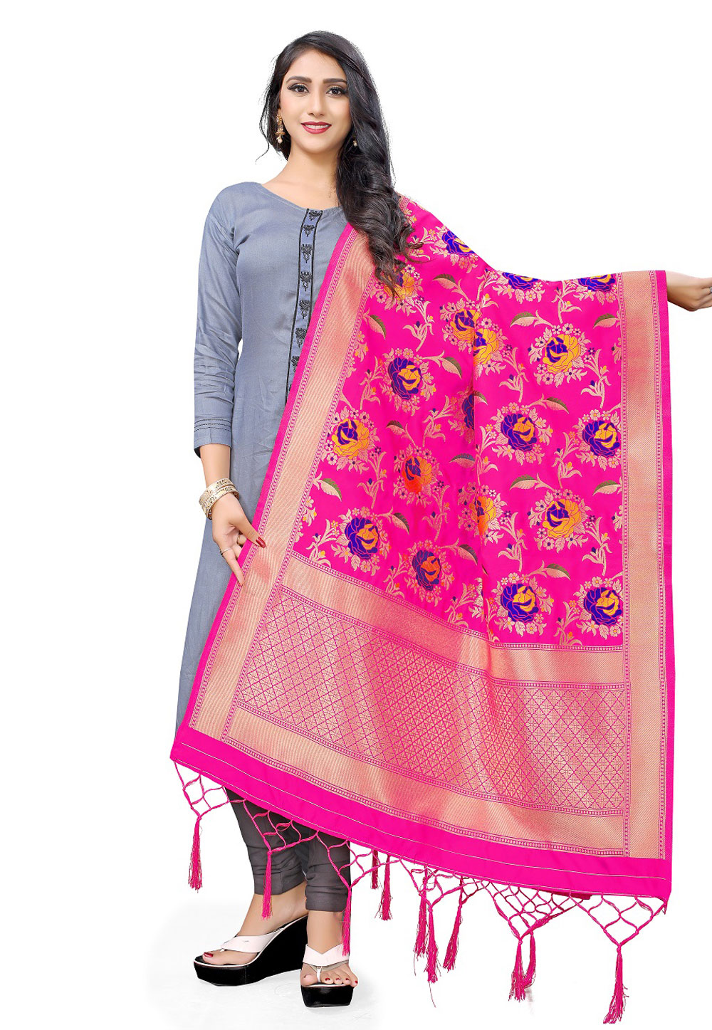 Pink Banarasi Silk Dupatta 209155