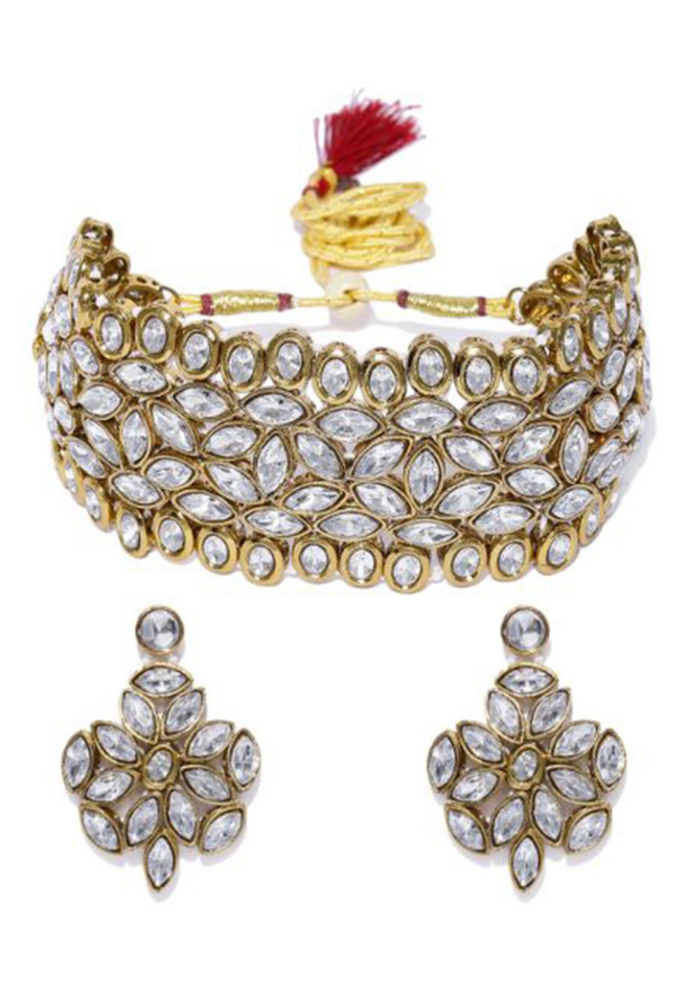 White Alloy Austrian Diamond Necklace Set Earrings 199003