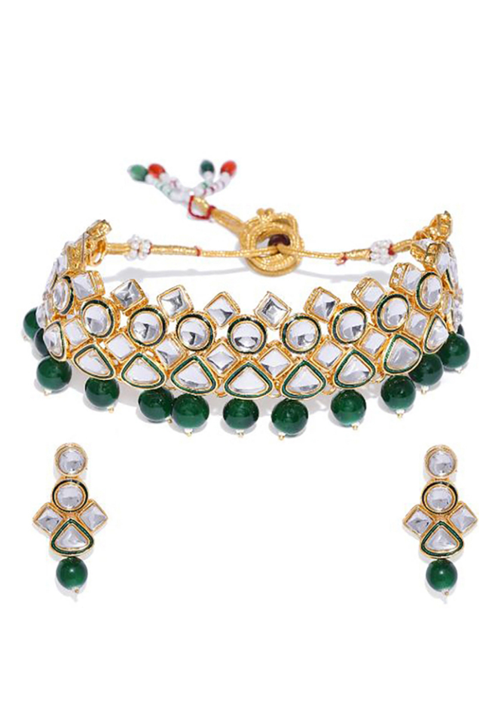 Green Alloy Austrian Diamond Necklace Set Earrings 199005