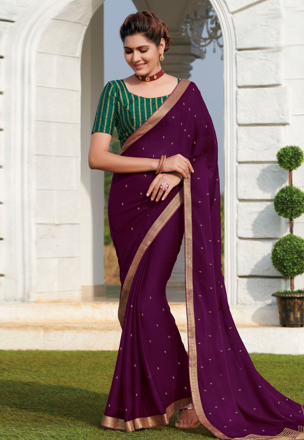 Purple Chiffon Saree With Blouse 209593