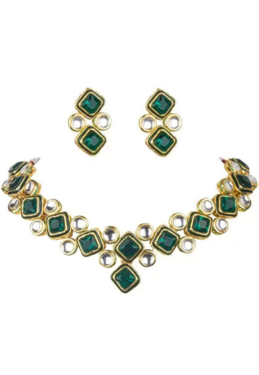 Green Alloy Austrian Diamond Necklace Set Earrings 199006