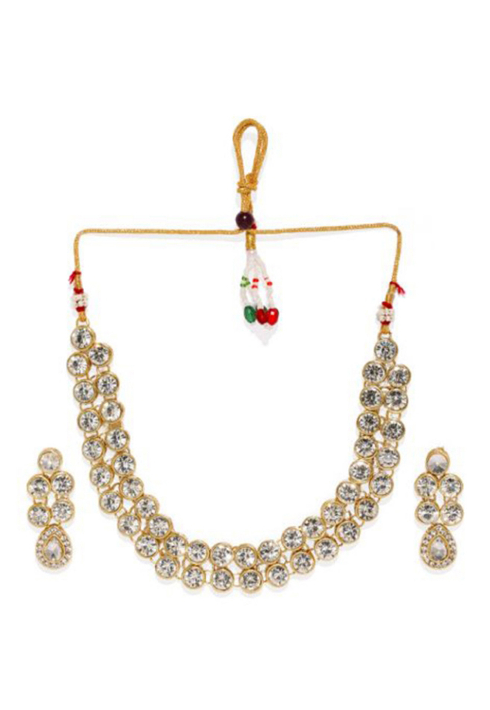 White Alloy Austrian Diamond Necklace Set Earrings 199012