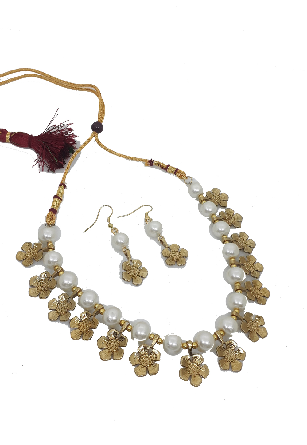 White Alloy Austrian Diamond Necklace Set Earrings 199014