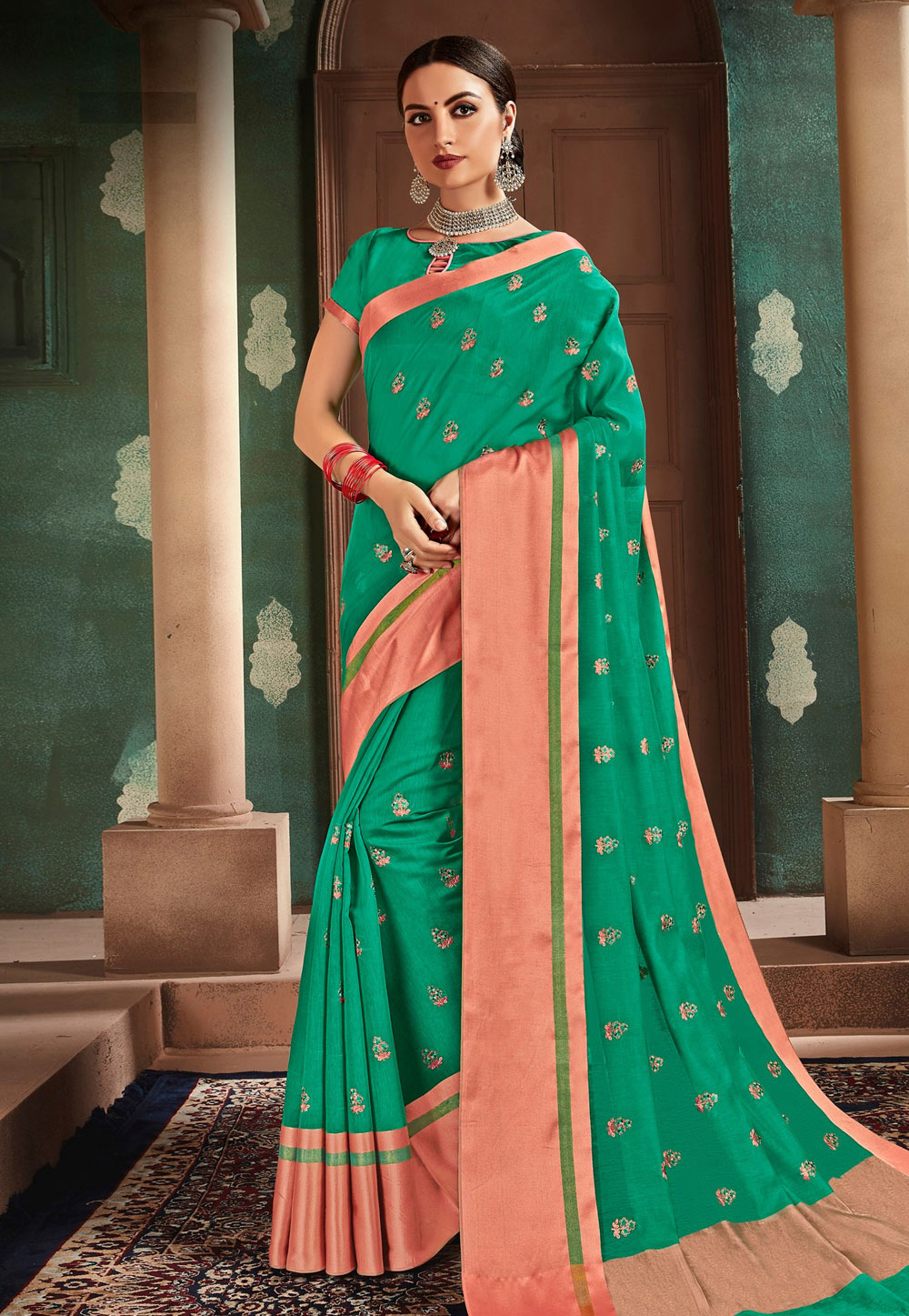 Green Cotton Saree With Blouse 209666