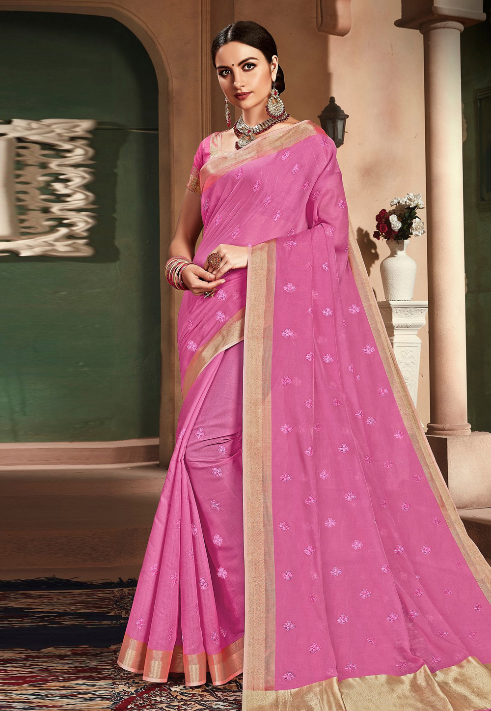 Pink Cotton Festival Wear Saree 209669