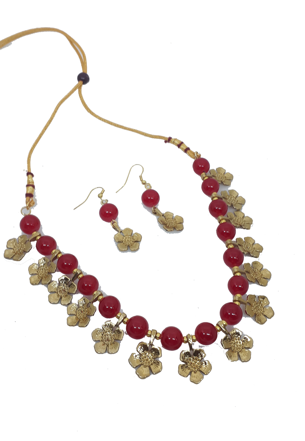 Red Alloy Austrian Diamond Necklace Set Earrings 199016