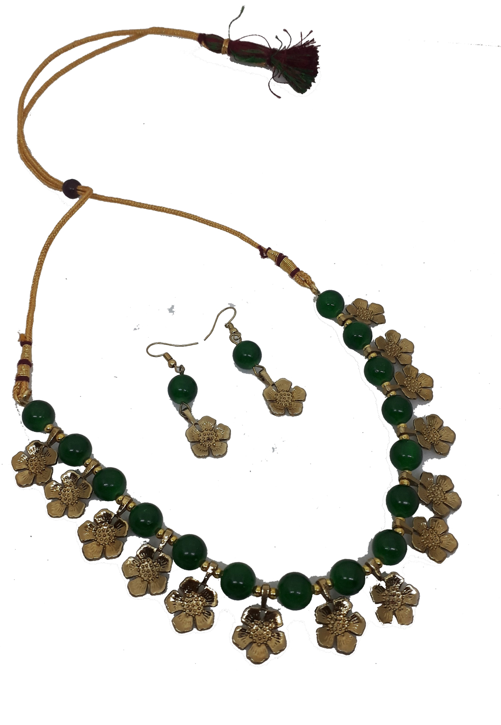 Green Alloy Austrian Diamond Necklace Set Earrings 199017