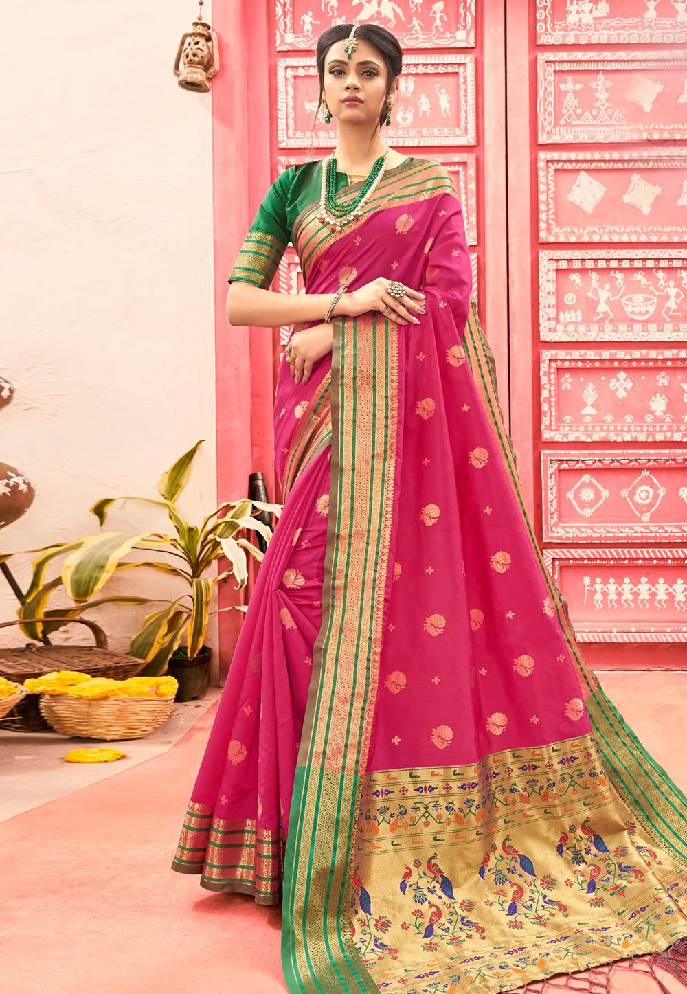 Pink Art Silk Saree With Blouse 209777