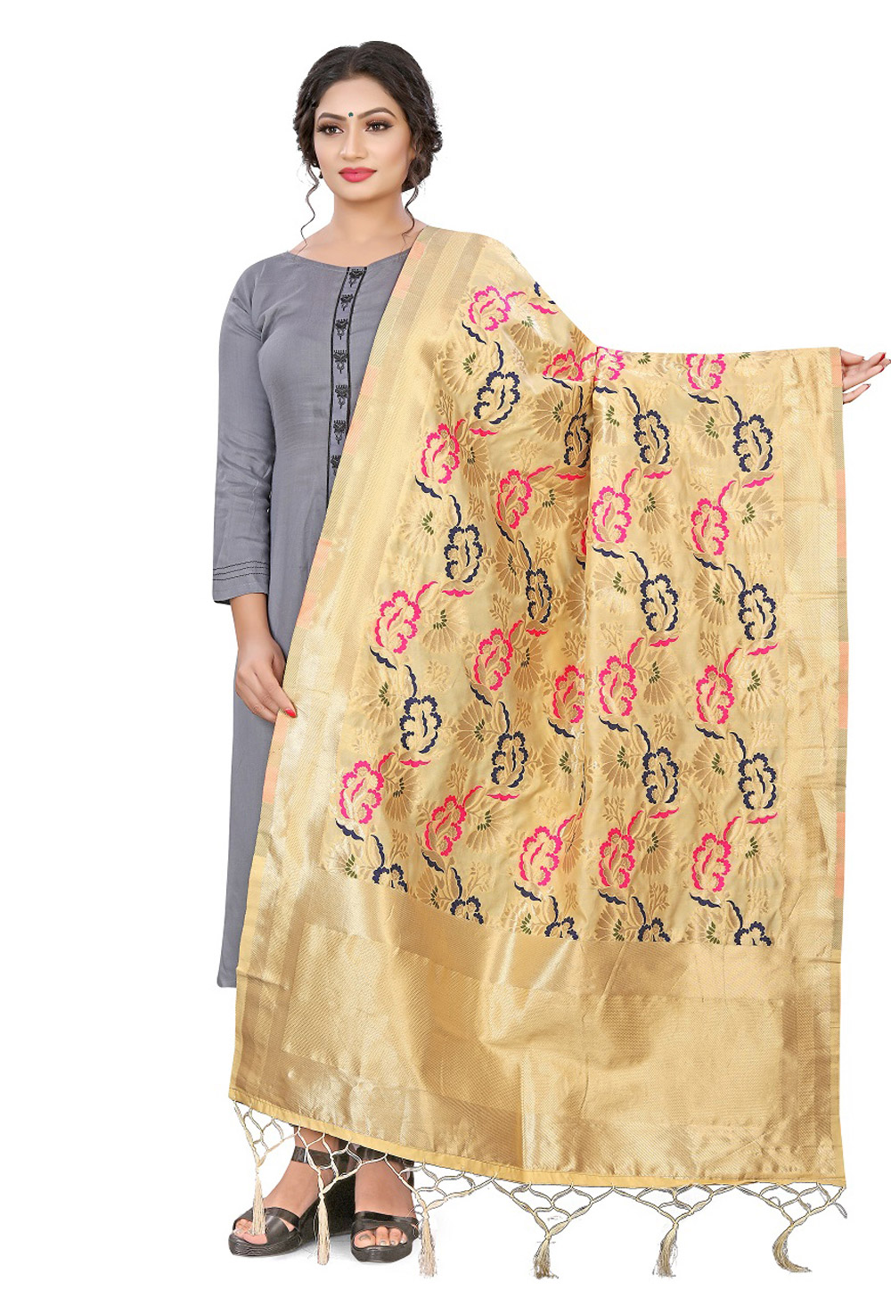 Golden Banarasi Silk Dupatta 209295