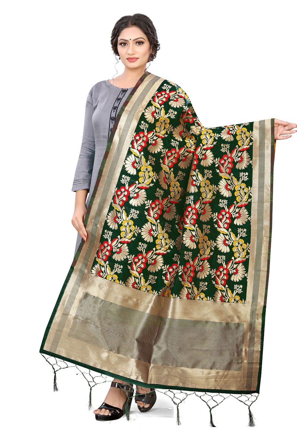 Green Banarasi Silk Dupatta 209296