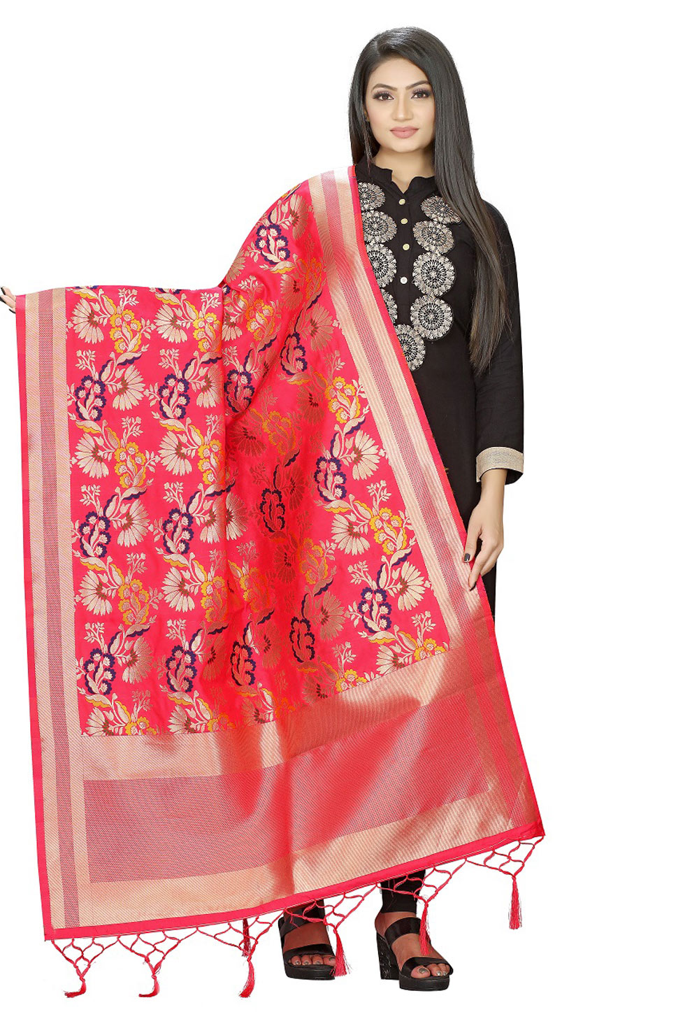 Pink Banarasi Silk Dupatta 209297