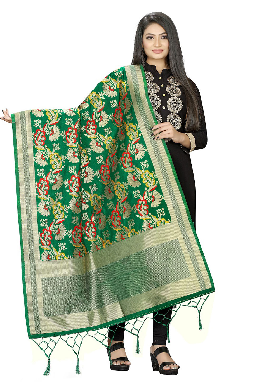 Green Banarasi Silk Dupatta 209298