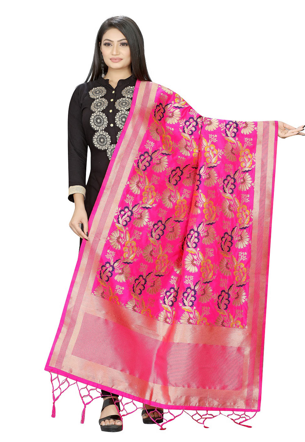 Pink Banarasi Silk Dupatta 209303