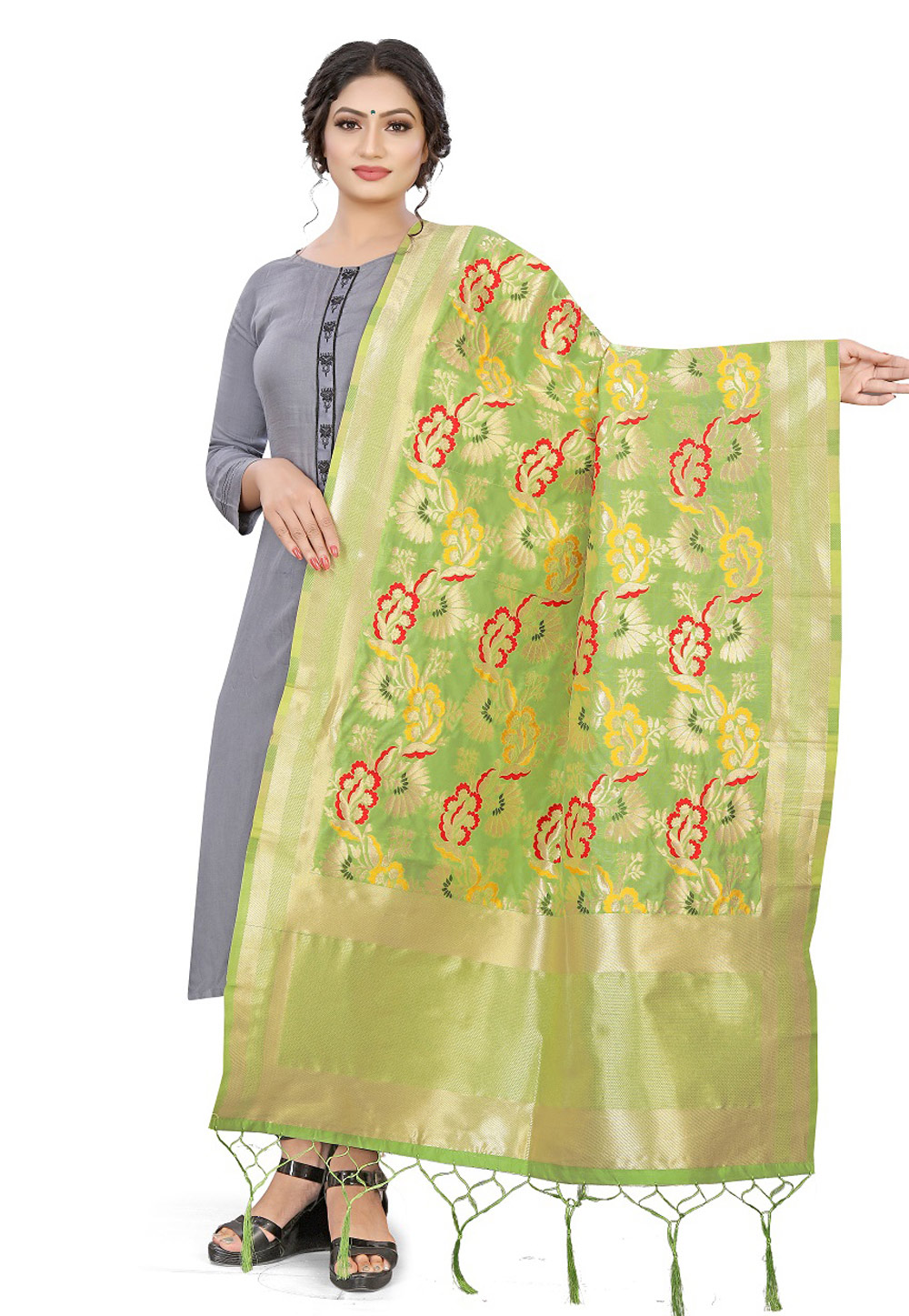 Green Banarasi Silk Dupatta 209304