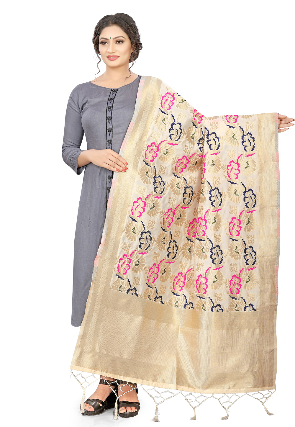 Beige Banarasi Silk Dupatta 209306