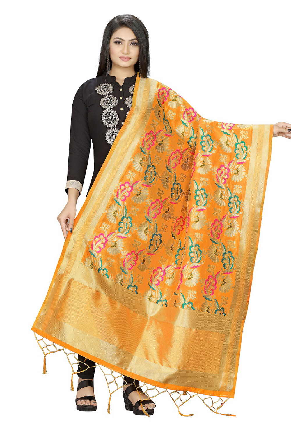 Yellow Banarasi Silk Dupatta 209308