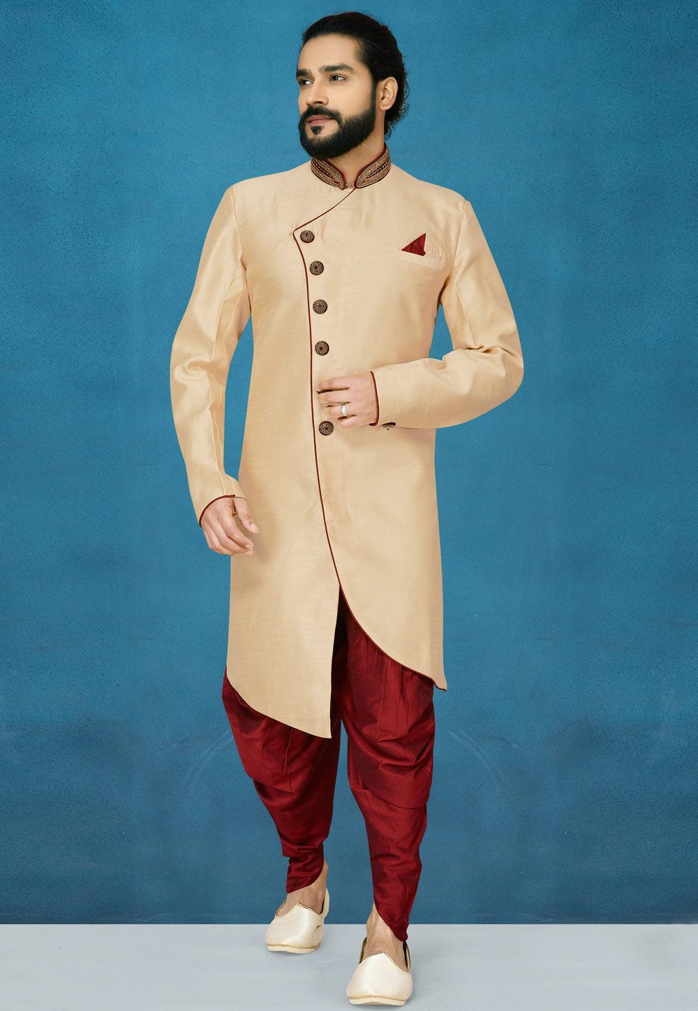 Beige Art Silk Indo Western Suit 244620